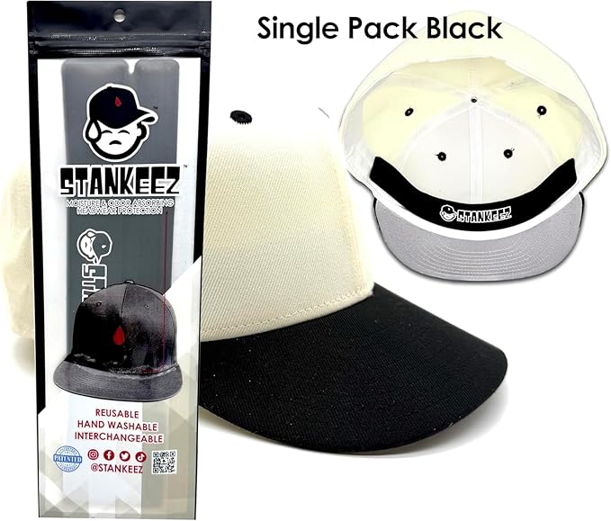 Stankeez Hat Liners - Reusable Hat Sweat Liner - Hand Washable & Non-Adhesive Shields Pad for Hats - Shaper & Protector Insert from Sweat & Odor - Unisex All Type of Sports Cap - Black