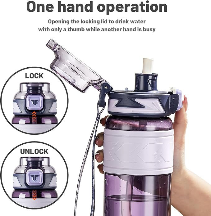 TKK Sports Water Bottles with Removable Straw 29 oz Leak-proof Flip Top Lid BPA Free Tritan Bottles with Strap for School, Fitness, Gym, Outdoor, Purple