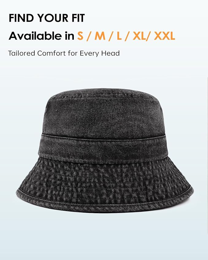Zylioo XXL XL L M Denim Bucket Sun Hat,Oversized Jean Fisherman Hats,Adjustable Packable Summer Travel Hats