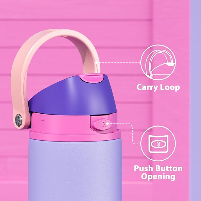 24 oz Insulated Water Bottle for Women: Meoky Stainless Steel Metal Water Bottle with 2-in-1 Straw and Spout Lid - Leak Proof, Cold for 24 Hours, Protective Silicone Base, BPA-Free for School, Orchid