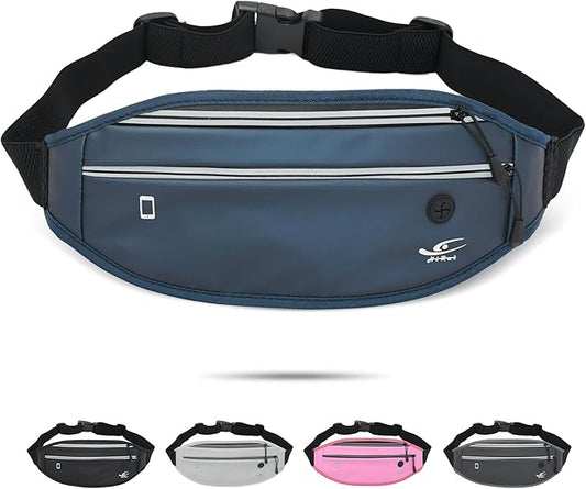 HiRui Slim Fanny Pack for Men Women, Adjustable Exercise Waist Pack Reflective Running Belt for Sports Workout Cycling Hiking, Casual Hands-Free Wallets Phone Bag Fits All Phones (Navy Blue)