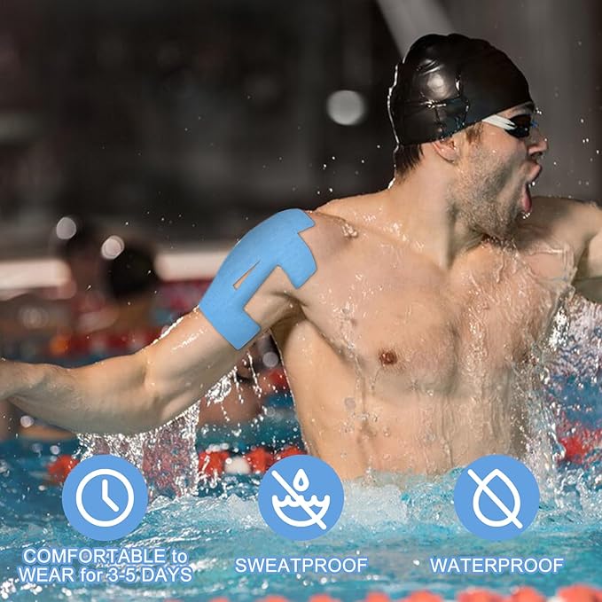 15 Pcs Precut Kinesiology Tape for Shoulder, Latex-Free Shoulder Tape for Pain Relief, Muscle Strips Kinesiology Tapes Precut, Sports Tapes Athletic Patch Support Muscle Elastic Breathable(Blue)