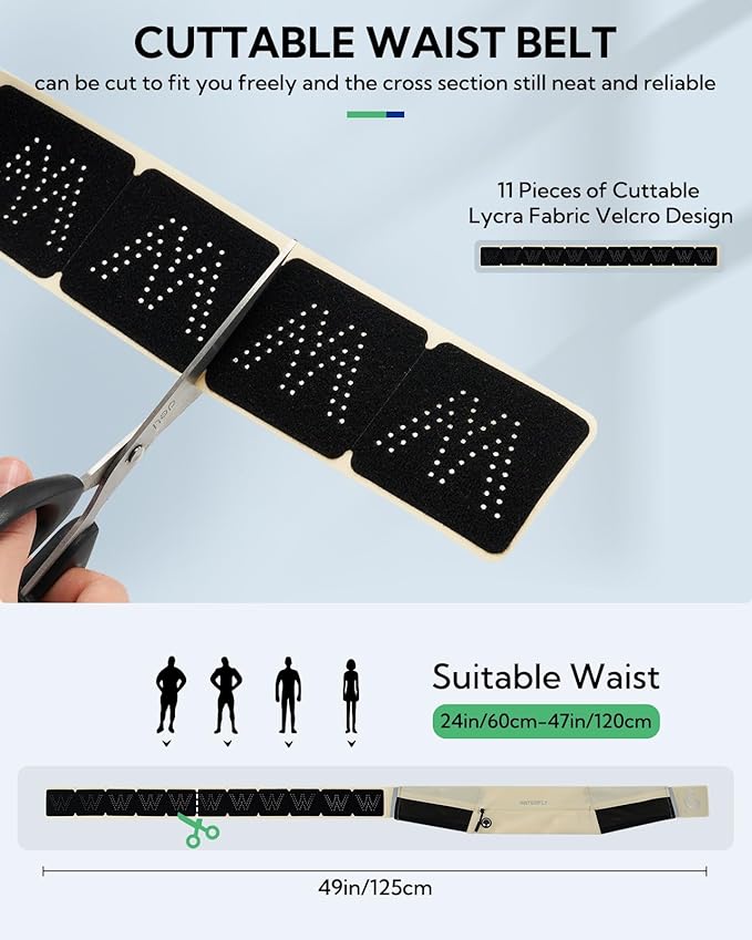 WATERFLY Running Belt Fanny Pack: Slim Waist Bag for Men Women, Workout Fitness Phone Holder for Exercise Marathon Jogging-Beige