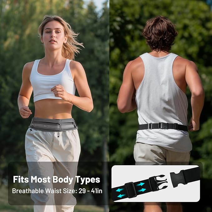 MIER Running Belt for Men Women Slim Fanny Pack Phone Holder Jogging Pouch with Marathon Bib Clip Runner Waist Pack for Walking Cycling for Keys, Cards & Essentials (Gray)