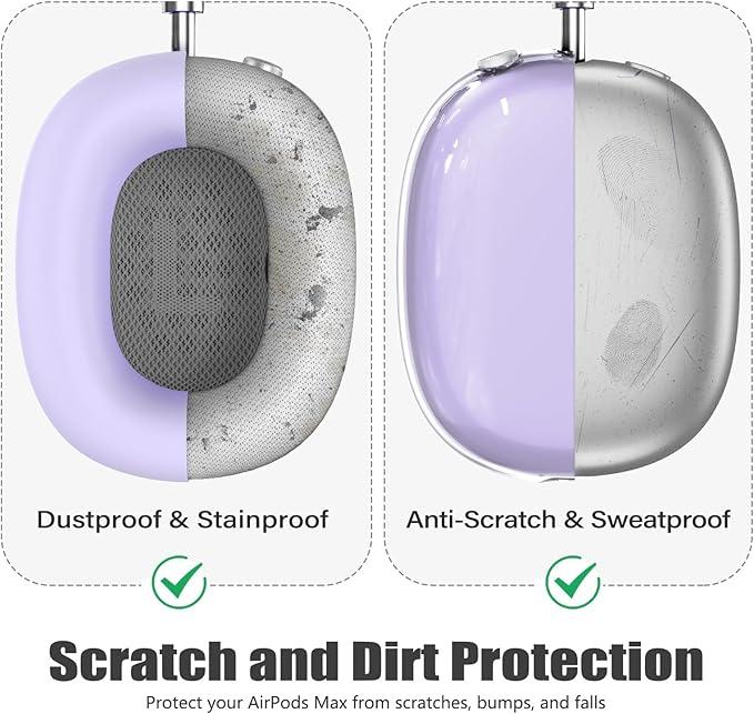 4 in 1 Set for AirPod Max Case Cover, Anti-Scratch Ear Pad Covers/Ear Cups Cover/Headband Cover, AirPod Max Covers Accessories for Apple AirPods Max (2020 Lightning /2024 USB-C)-Clear Purple