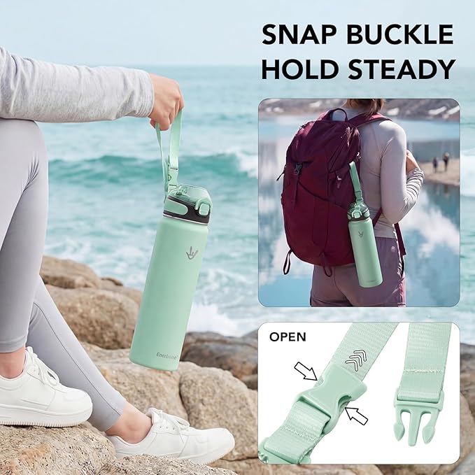 Enerbone 32 oz Insulated Water Bottle, 32oz 2 Lids (with Straw/No Straw), Stainless Steel Double Wall Flask for Hot & Cold Drinks, Leakproof Travel Bottle for Gym, Office, Hiking