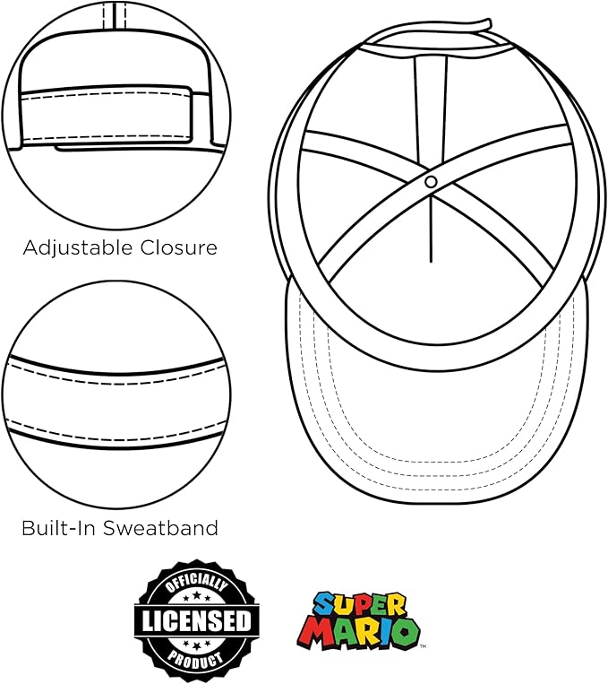 Nintendo Boys Baseball Cap, Super Mario Adjustable Kids Hat for Ages 4-7