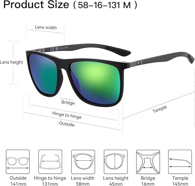 ZENOTTIC Square Polarized Sunglasses for Men Ultralight Carbon Fiber Sun Glasses Driving Fishing Golf Sports UV400 Protection