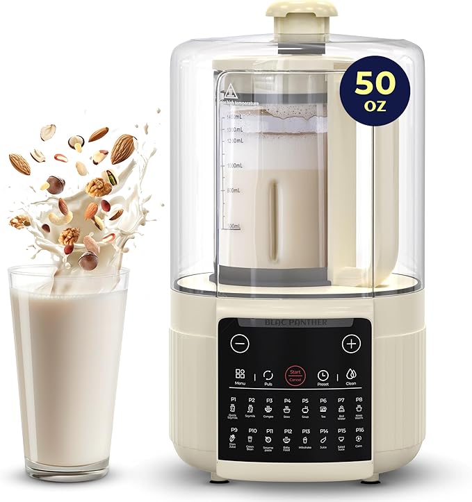 16-in-1 Blender & Nut Milk Maker, 50oz – Soy/Oat Milk, Plant-Based Milk, Milkshake, Soup Maker. 8 High-Speed Blades, Ultra-Quiet Noise Canceling, Auto Timer, Heat Insulation.