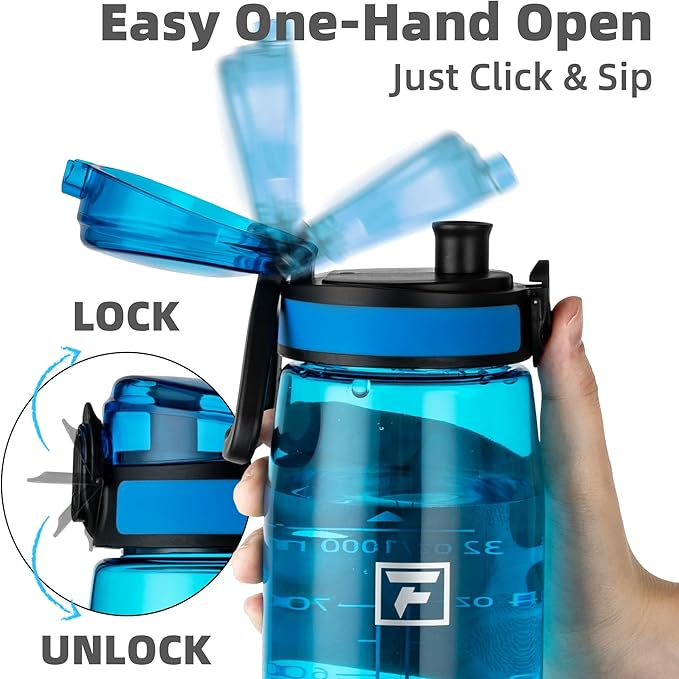 Fanhaw 32 oz Tritan Water Bottle with Chug Lid - Clear, BPA-Free, Lightweight, Wide Mouth, Leak-Proof, Perfect for Gym, Travel, School, Office, and Sports (Classic Blue)