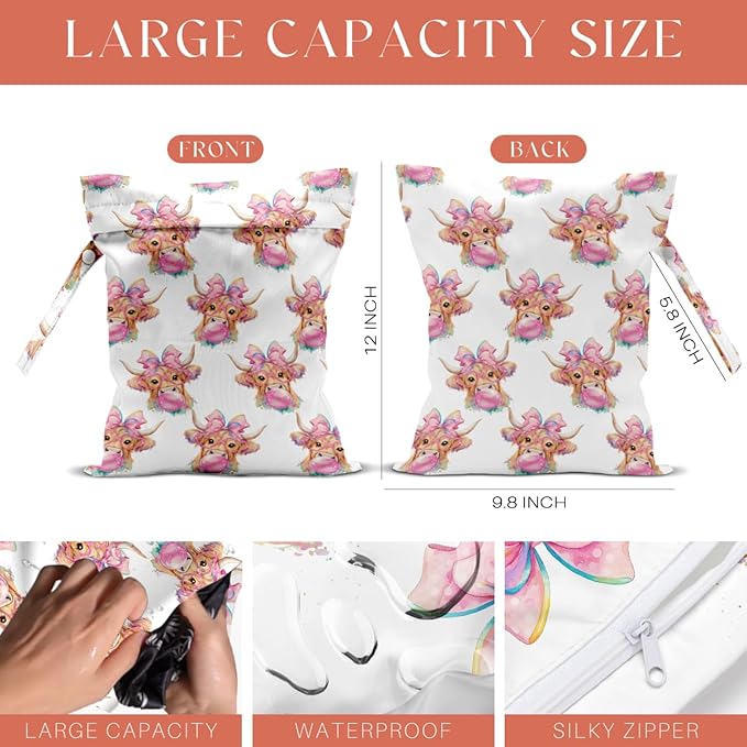 4 Pack Cute Bow Sheep Cow Christian Easter Wet Bag Waterproof Wet Dry Bag for Swimsuit Clothes Diaper Beach Pool Yoga Gym Toiletries Gift for Women Bestie Friend Easter Christmas Appreciation Birthday