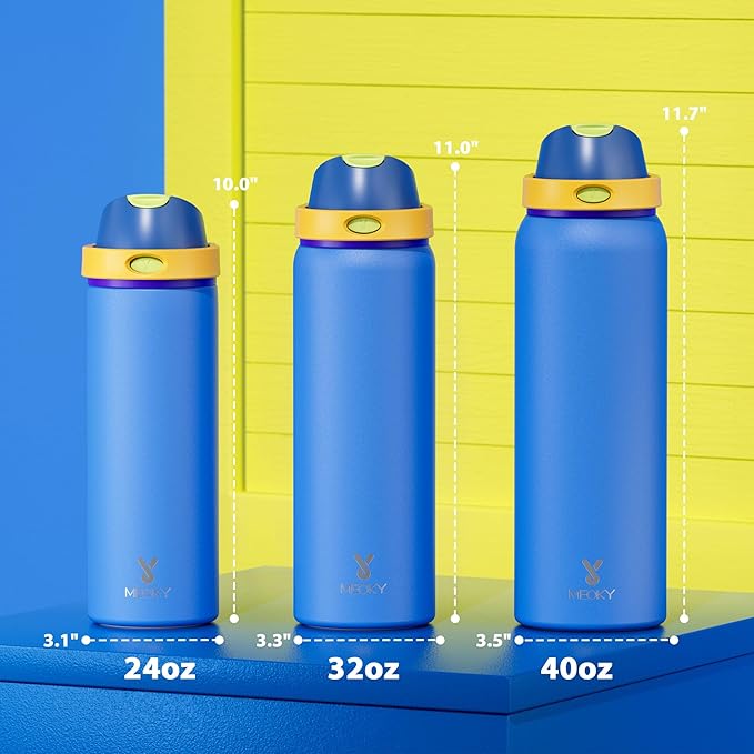 32 oz Insulated Water Bottle for Men: Meoky Stainless Steel Water Bottle with 2-in-1 Straw and Spout Lid - Leak Proof, Cold for 24 Hours, Protective Silicone Base, BPA-Free for Sports Gym, Sapphire