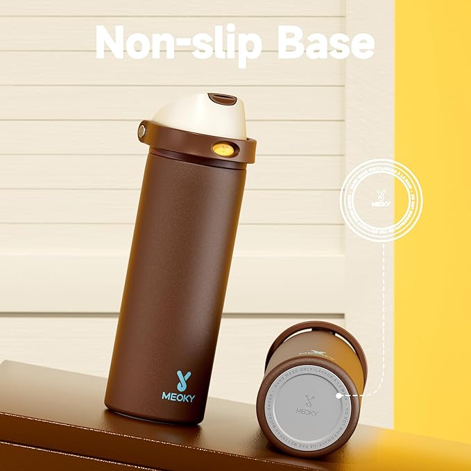 24 oz Insulated Water Bottle with Straw: Meoky Stainless Steel Metal Water Bottle with 2-in-1 Lid - Leak Proof, Cold for 24 Hours, Fits in Car Cup Holder, BPA-Free for Travel Sports Gym, Cocoa