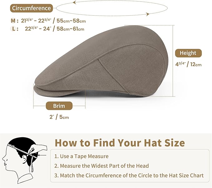 Men's Adjustable Newsboy Hat Classic Flat Gatsby Cabbie Ivy Cap for Golf Driving Winter