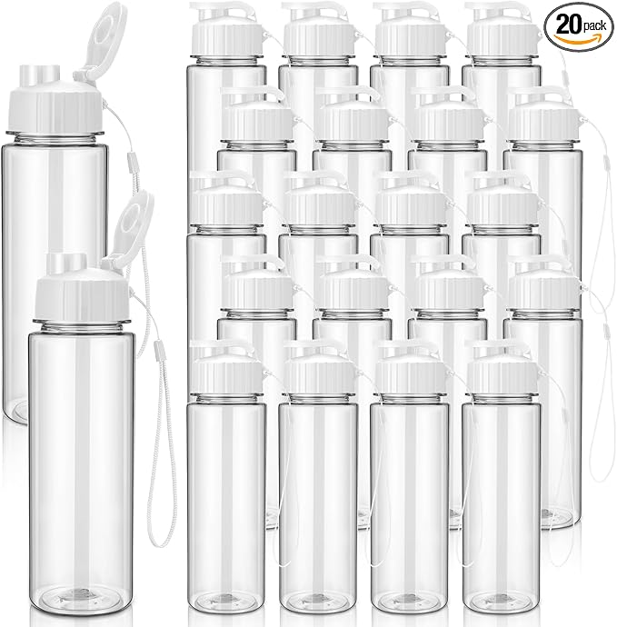 Mifoci 20 Pieces Water Bottle Bulk 17 oz Plastic Water Bottles Bulk Gym Sports Adults Reusable Large Bottles with Leak Proof Flip Top for Party Outdoor(Regular Style,White)