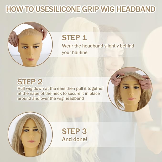 3 Pieces Silicone Wig Grip Band, Adjustable Wig Headband Seamless Non-slip Elastic Headband Strong Holde Sweat-Proof Hold for Men Women Sports Yoga Hair Styling (Skin Color)