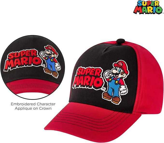 Nintendo Boys Baseball Cap, Super Mario Adjustable Kids Hat for Ages 4-7