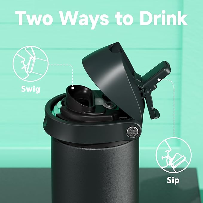 24 oz Insulated Water Bottle for Sports: Meoky Stainless Steel Water Bottle with 2-in-1 Straw and Spout Lid - Leak Proof, Cold for 24 Hours, Fits in Car Cup Holder, BPA-Free for Travel Gym, Foggy Tide