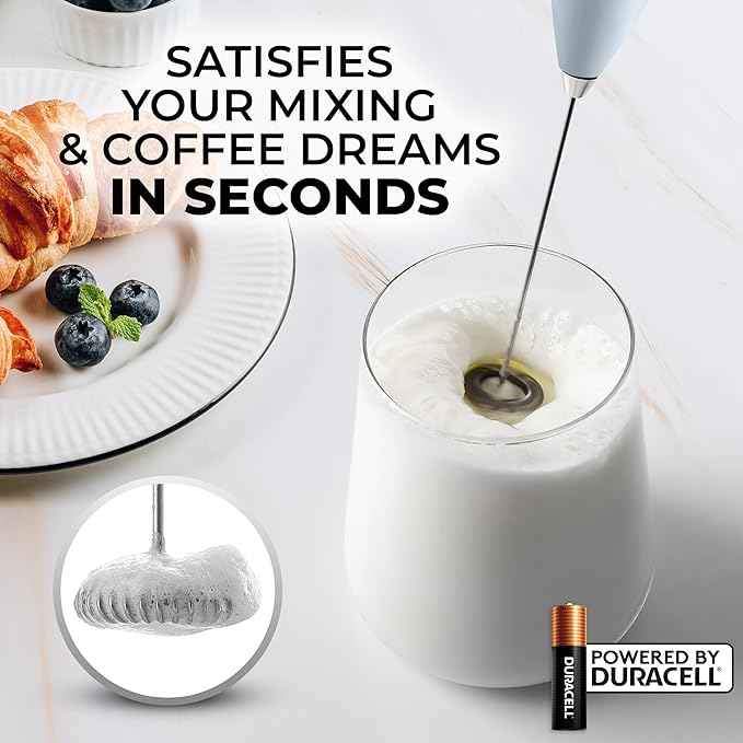 Zulay Kitchen Milk Frother Wand - Handheld Electric Coffee Frother (2 Duracell Batteries Included) - Easy-Clean Drink Mixer for Frappe, Matcha - Storm