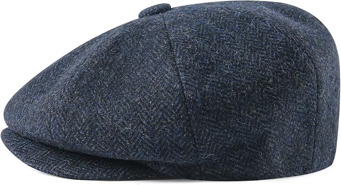Men Wool Blend 8 Panel Newsboy Cap Tweed Cabbie Hat Snap Brim