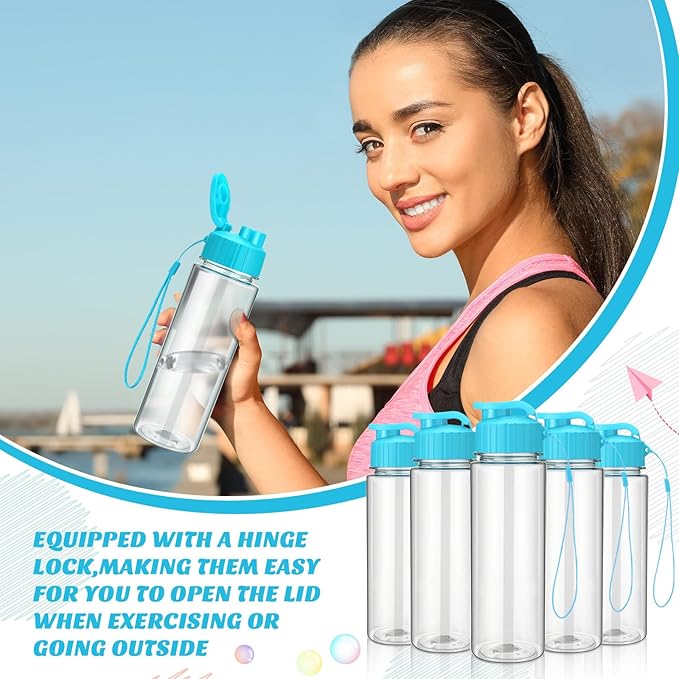 Mifoci 20 Pieces Water Bottle Bulk 17 oz Plastic Water Bottles Bulk Gym Sports Adults Reusable Large Bottles with Leak Proof Flip Top for Party Outdoor(Regular Style,Sky Blue)