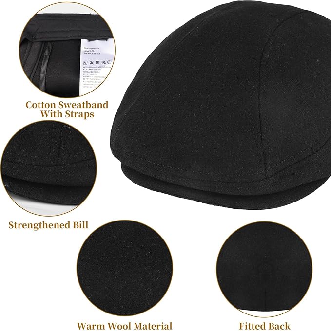 YDO DENSER Men's Newsboy Caps Wool Gatsby Beret Hat Retro Irish Driver Flat Cap Classic Dress Hat Fitted Caps for Golf