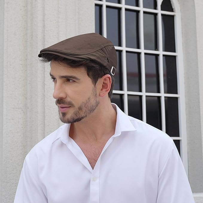Men's Newsboy Caps 100% Cotton Newsies Flat Hats for Men Adjustable Irish Cabbie Gatsby Hats Ivy Cap for Driving Golf Hunting