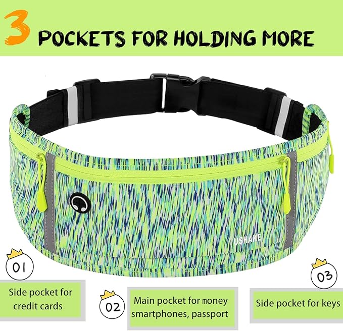 USHAKE Slim Running Belt, Workout Fanny Pack for Men Women,Exercise Waist Pack for Apple iPhone Holder, Runner Belt for Running Walking Cycling Camping Gym