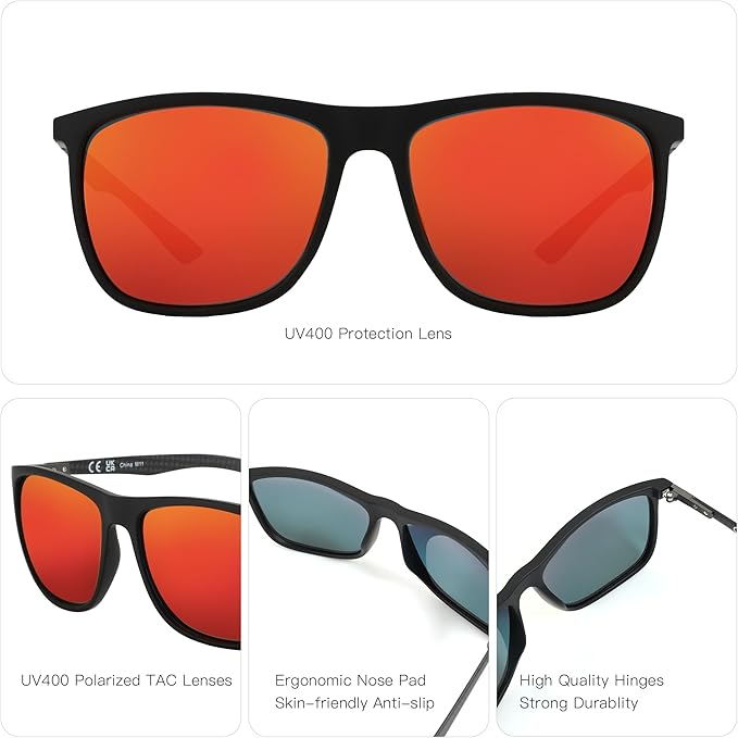 ZENOTTIC Square Polarized Sunglasses for Men Ultralight Carbon Fiber Sun Glasses Driving Fishing Golf Sports UV400 Protection