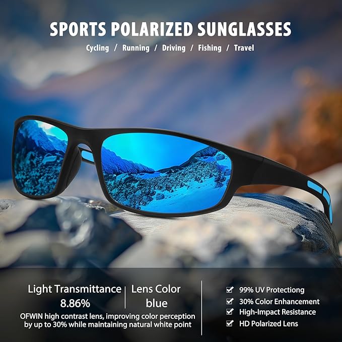 Sports Polarized Sunglasses for Men Women Wrap Around Sun Glasses Fishing Cycling Driving Running UV Protection