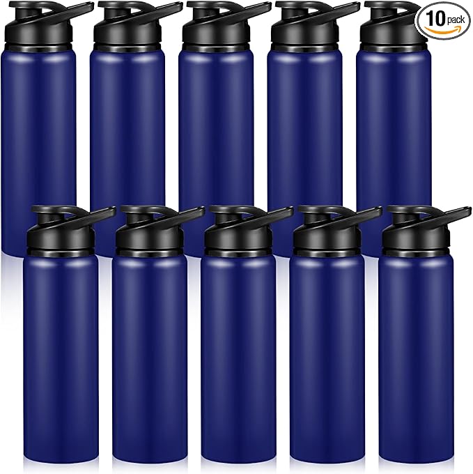 CHENGU 10 Pcs 25oz Reusable Aluminum Water Bottle Bulk Lightweight Outdoor Sports Water Bottles Easy Carry Leak Proof for Travel Gym Camping Hiking Fishing, Snap Lid (Blue)
