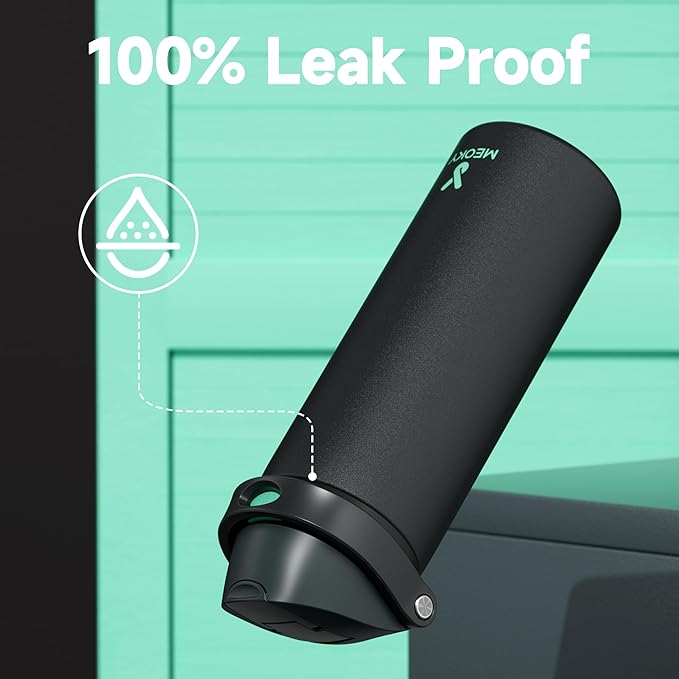 24 oz Insulated Water Bottle for Sports: Meoky Stainless Steel Water Bottle with 2-in-1 Straw and Spout Lid - Leak Proof, Cold for 24 Hours, Fits in Car Cup Holder, BPA-Free for Travel Gym, Foggy Tide