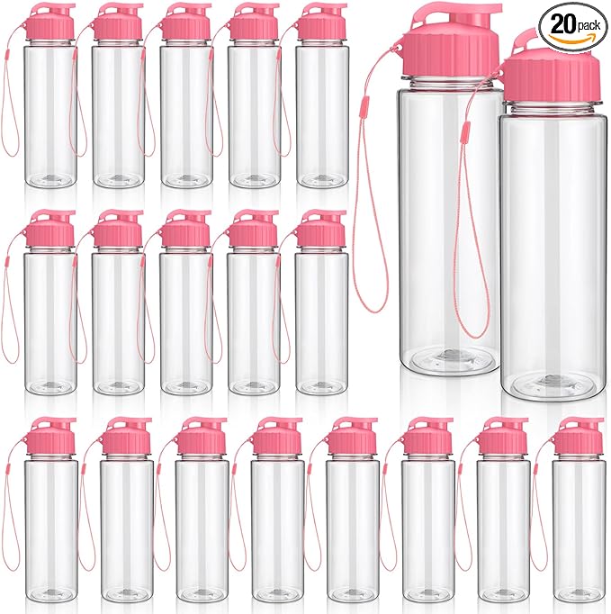 Mifoci 20 Pieces Water Bottle Bulk 17 oz Plastic Water Bottles Bulk Gym Sports Adults Reusable Large Bottles with Leak Proof Flip Top for Party Outdoor(Regular Style,Rose Red)