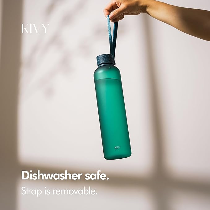 KIVY Slim Water Bottle 32oz [Lightweight & Shatterproof] Fits Backpack & Cupholder for Travel, Sports, School, Gym - Teal green water bottle no straw for Gym - Screw top - Dishwasher Safe
