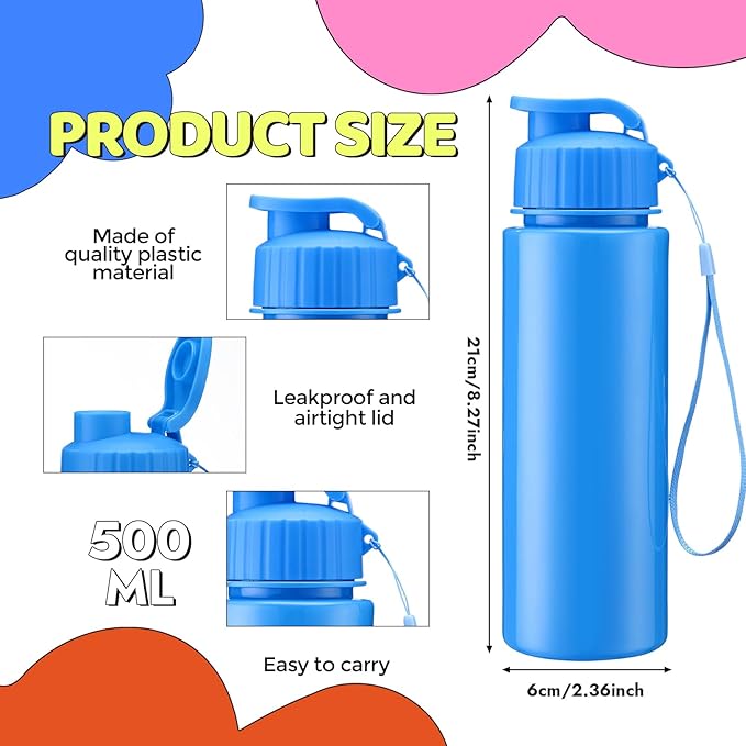 Domensi 50 Pieces Plastic Water Bottle Bulk 17 oz Sports Adults Reusable Large Water Bottles with Leak Proof Flip Top for Adults Fitness (Vivid Colors)