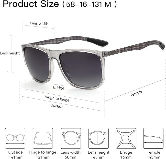 ZENOTTIC Square Polarized Sunglasses for Men Ultralight Carbon Fiber Sun Glasses Driving Fishing Golf Sports UV400 Protection