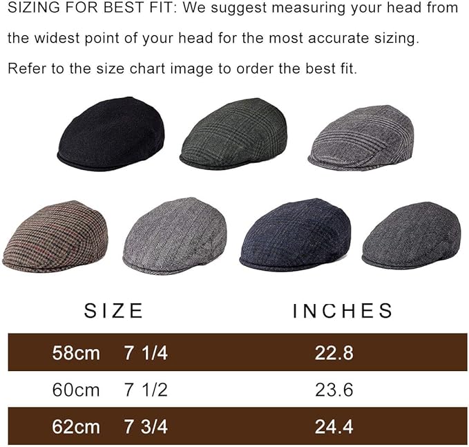 Men's Wool Tweed Newsboy Ivy Cap Gatsby Golf Flat Hat