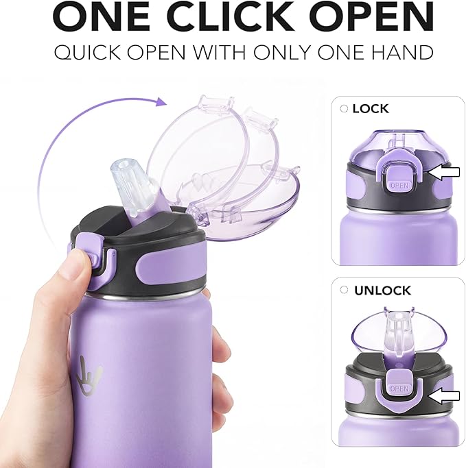 Enerbone 32 oz Insulated Water Bottle, 32oz 2 Lids (with Straw/No Straw), Stainless Steel Double Wall Flask for Hot & Cold Drinks, Leakproof Travel Bottle for Gym, Office, Hiking