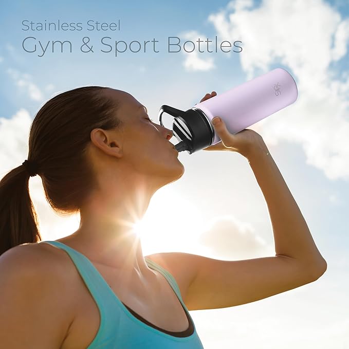 SipX™ 18 oz Insulated Water Bottle with 3 Lids – Leakproof Stainless Steel, Triple Insulated – Cold 24 Hours/Hot 12 Hours – Durable Bottle for School, Gym, Travel – Purple