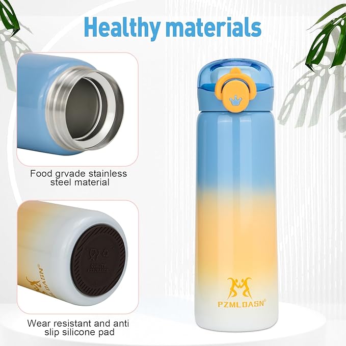 Kids Water Bottle, Mini Water Bottle, Children's Insulated Water Bottle 16 oz, Insulated Cooling Stainless Steel Bottle for Sports and Travel (Blue)