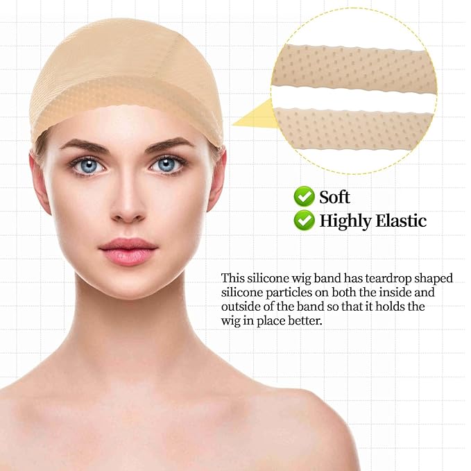 3 PCS Wig Grip Band, Adjustable Silicone Wig Headband, Non Slip Wig Bands Elastic Wig Gripper, Women Men Wig Bands Sweat-Proof Hold Wig Cap Hairband for Keeping Wigs (Black+Skin Color+White)