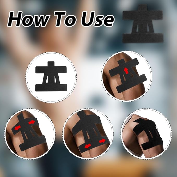 10pcs Kinesiology Tape for Shoulder, Waterproof Muscle Tape Precut Strips Breathable Elastic Pre Cut Athletic Accessories for Body Fitness Shoulder Support Sports & Physical Relaxation (Black)