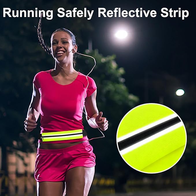 Slim Running Belt For Men and Women Waist Fanny Pack Phone Holder Pouch Bag Reflective Zipper Pocket Workout Cycling Fitness Kelly Green