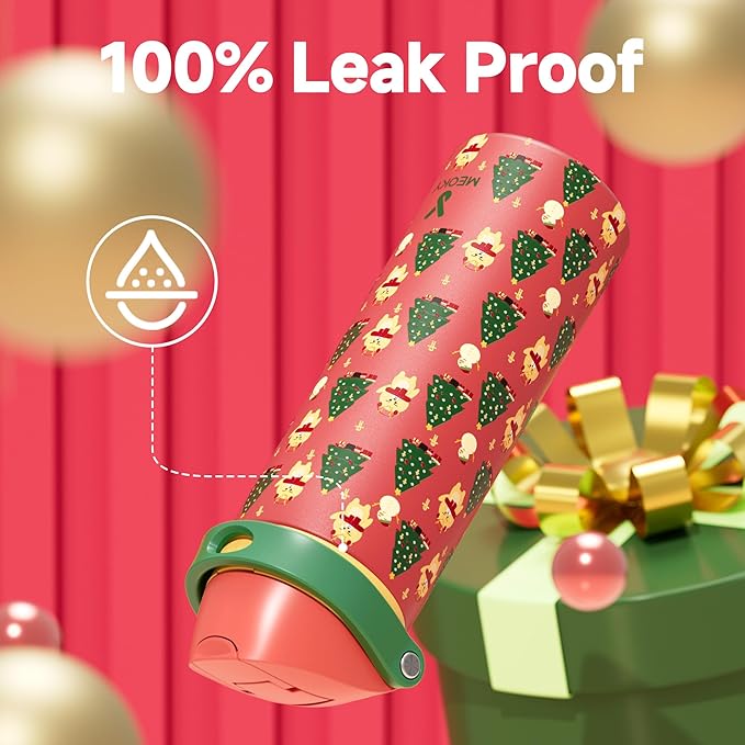 24 oz Christmas Insulated Water Bottle: Meoky Stainless Steel Water Bottle with Straw and Spout Lid - Leak Proof, Cold for 24 Hours, Fits in Car Cup Holder, Christmas Gifts for Women Men, Santa Deer