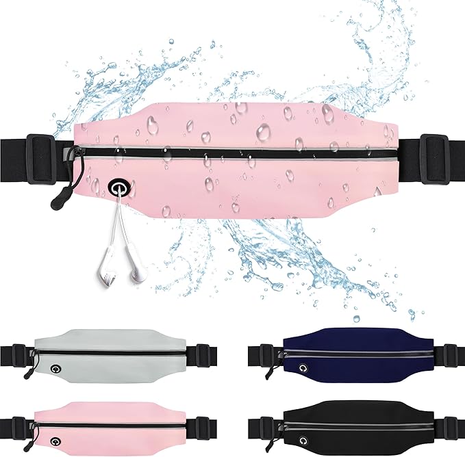 Slim Running Belt For Men and Women Waist Fanny Pack Phone Holder Pouch Bag Reflective Zipper Pocket Workout Cycling Fitness Light Pink