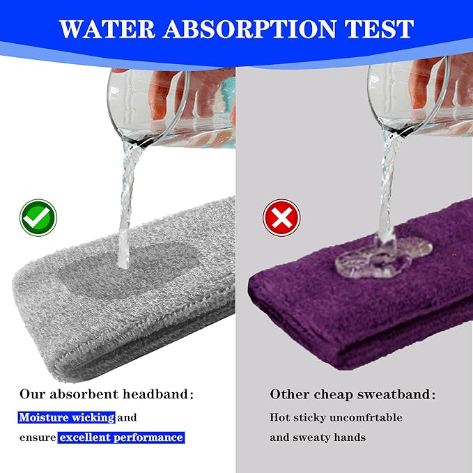 4 Pack Sweatbands Sports Headband for Men and Women, Moisture Wicking Athletic Workout Headband for Running, Tennis, Basketball, Yoga, Gym Stretchy Unisex Sweatband