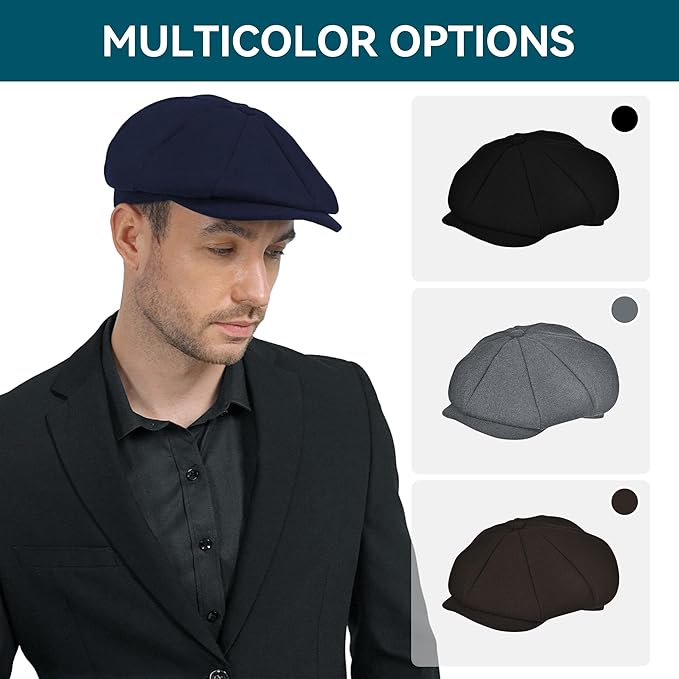 POUDAY Wool Blend Newsboy Cap for Men Irish Cap Newsboy Hat Newsies Cabbie Hat