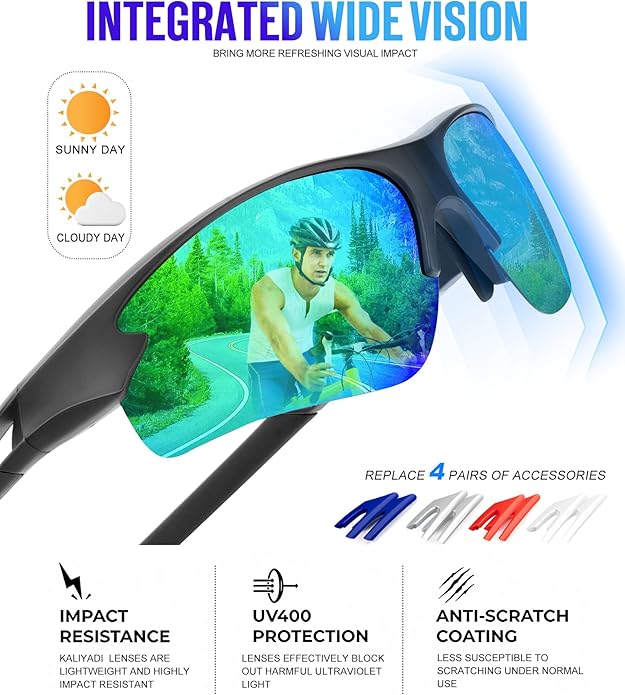 KALIYADI Sports Sunglasses for Men, Polarized Sun Glasses for Men Women Youth Baseball Softball with UV Protection