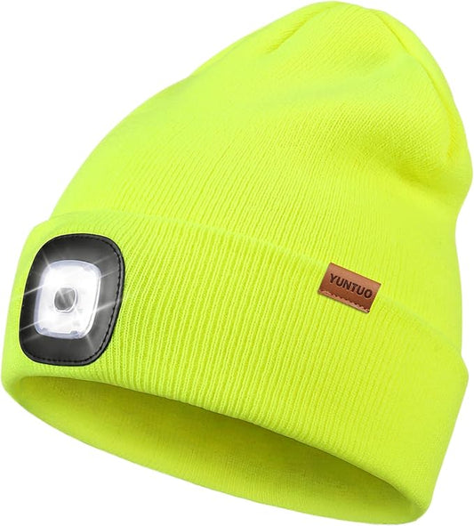 YunTuo LED Beanie with The Light, Unisex USB Rechargeable Headlamp Winter Knitted Cap Gifts for Men Dad Husband Him