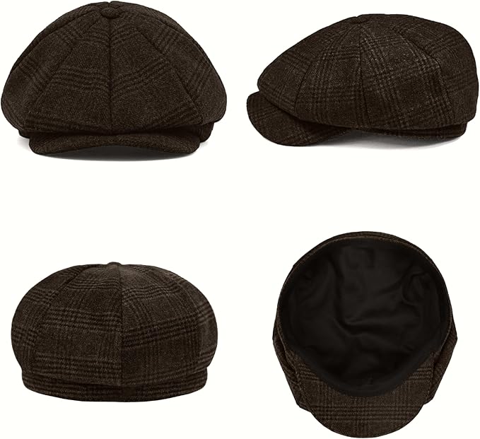 KUJUHA Wool Newsboy Cap for Men Flat Irish Cabbie Ivy Gatsby Newsboy Driving Hat Hunting Cap